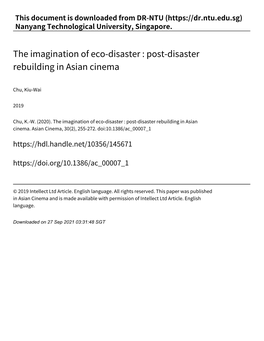 The Imagination of Eco‑Disaster : Post‑Disaster Rebuilding in Asian Cinema