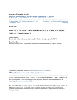 Control of Mediterranean Pine Vole Populations in the South of France