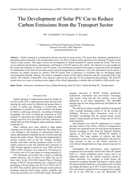The Development of Solar PV Car to Reduce Carbon Emissions from the Transport Sector