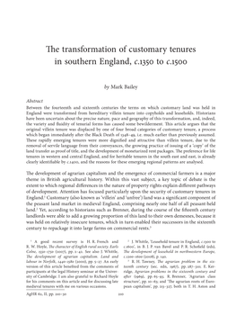 The Transformation of Customary Tenures in Southern England, C.1350 to C.1500