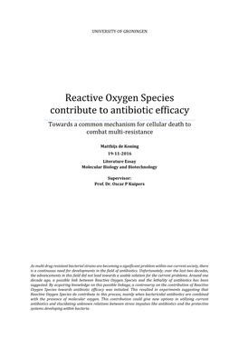 Reactive Oxygen Species Contribute to Antibiotic Efficacy Towards a Common Mechanism for Cellular Death to Combat Multi-Resistance