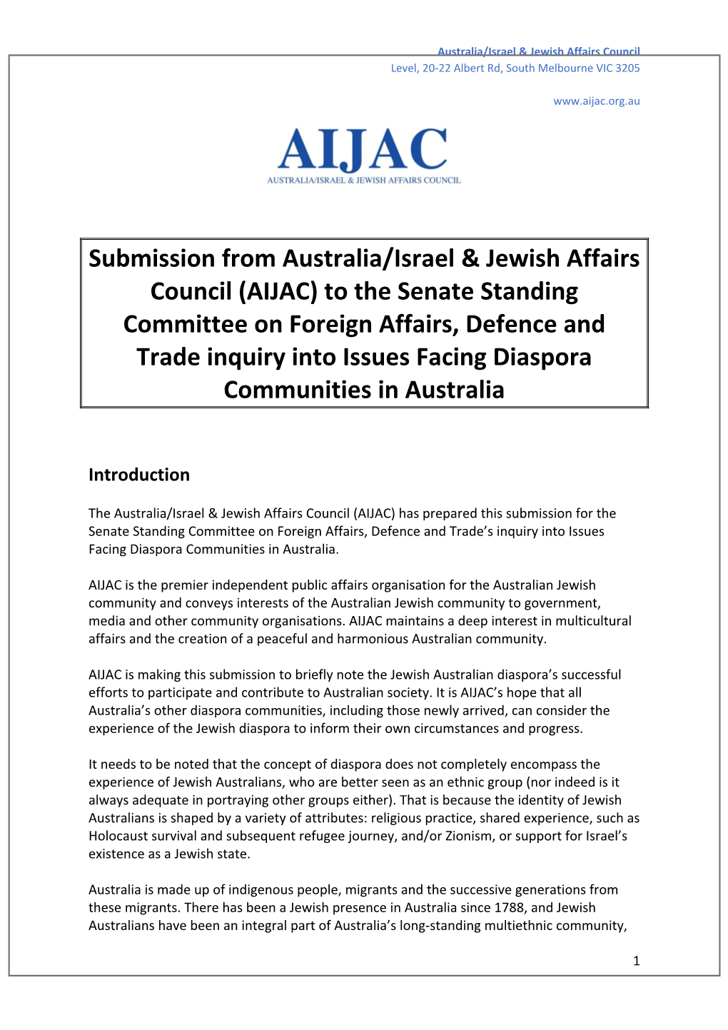 Submission from Australia/Israel & Jewish Affairs Council (AIJAC)