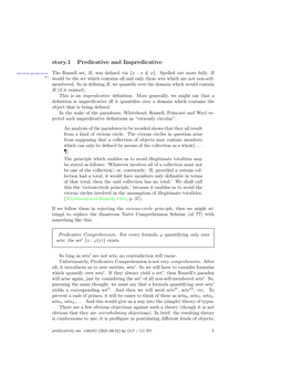 Story.1 Predicative and Impredicative Sth:Story:Predicative: the Russell Set, R, Was Deﬁned Via {X : X∈ / X}