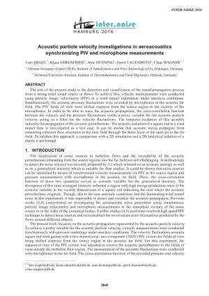 Acoustic Particle Velocity Investigations in Aeroacoustics Synchronizing PIV and Microphone Measurements