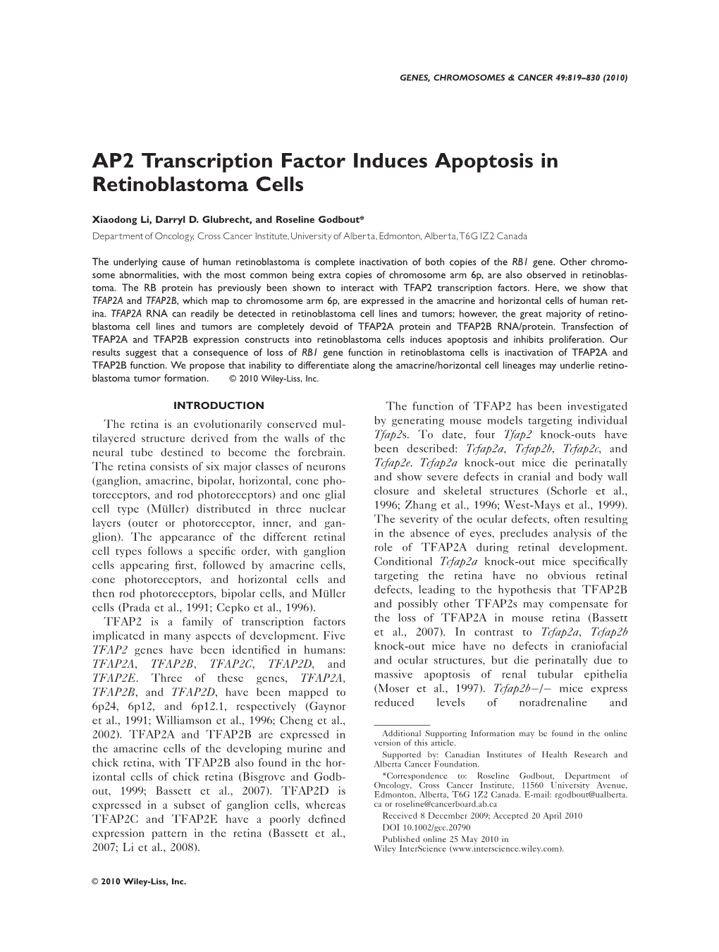 AP2 Transcription Factor Induces Apoptosis in Retinoblastoma Cells