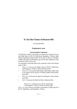 Te Tau Ihu Claims Settlement Bill