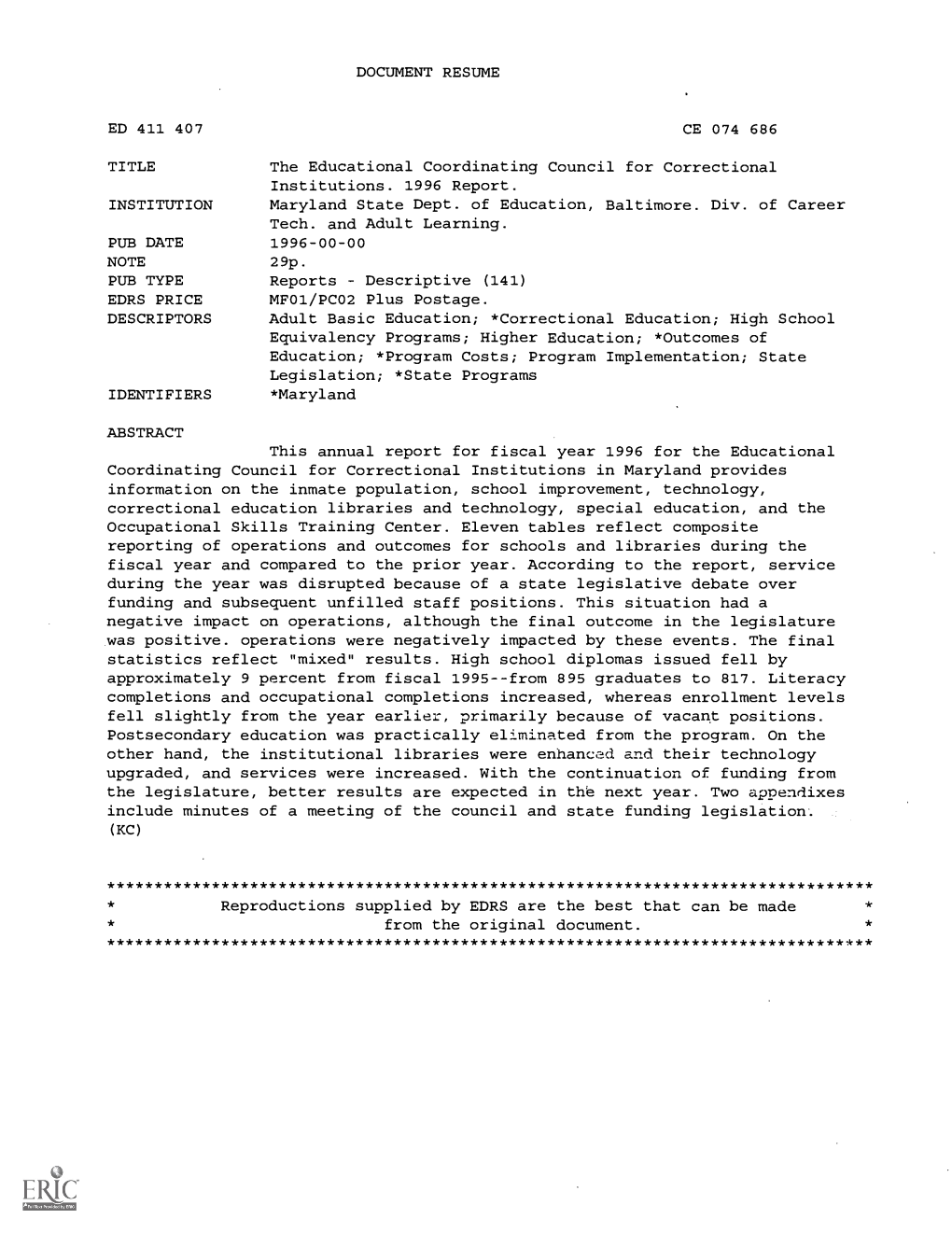 DOCUMENT RESUME the Educational Coordinating Council