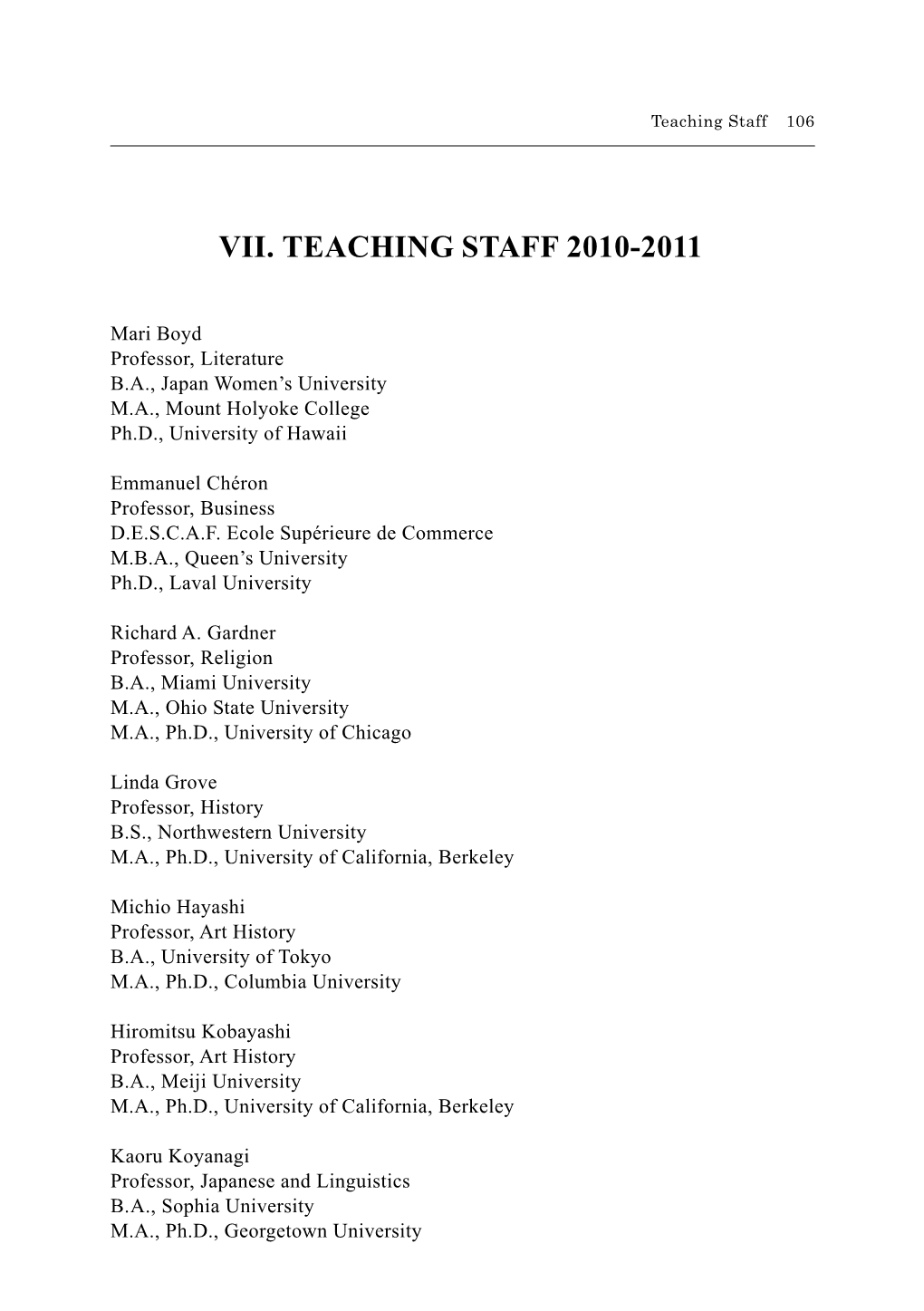 Vii. Teaching Staff 2010-2011