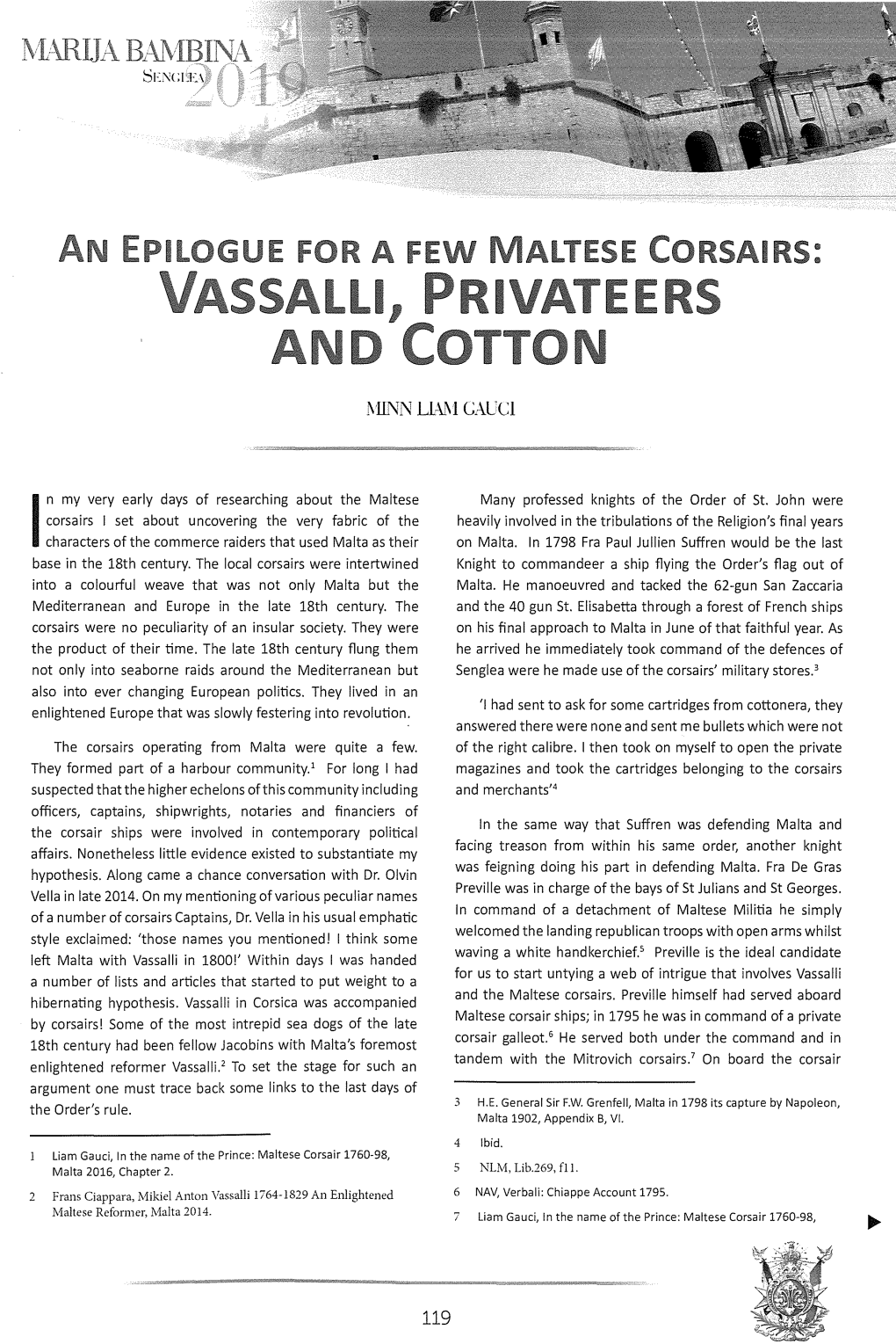 An Epilogue for a Few Maltese Corsairs : Vassalli, Privateers and Cotton