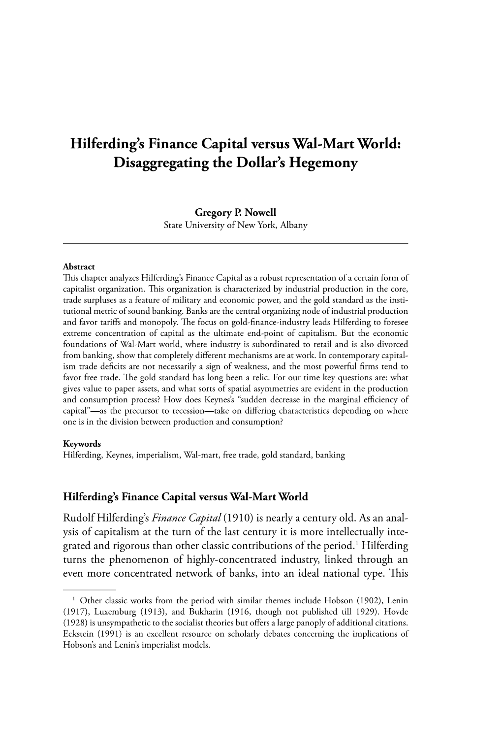 Hilferding's Finance Capital Versus Wal-Mart World