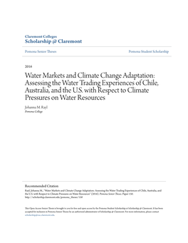 Water Markets and Climate Change Adaptation: Assessing the Water Trading Experiences of Chile, Australia, and the U.S