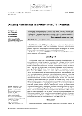 Disabling Head Tremor in a Patient with DYT1 Mutation
