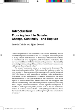 Introduction from Aquino II to Duterte: Change, Continuity—And Rupture