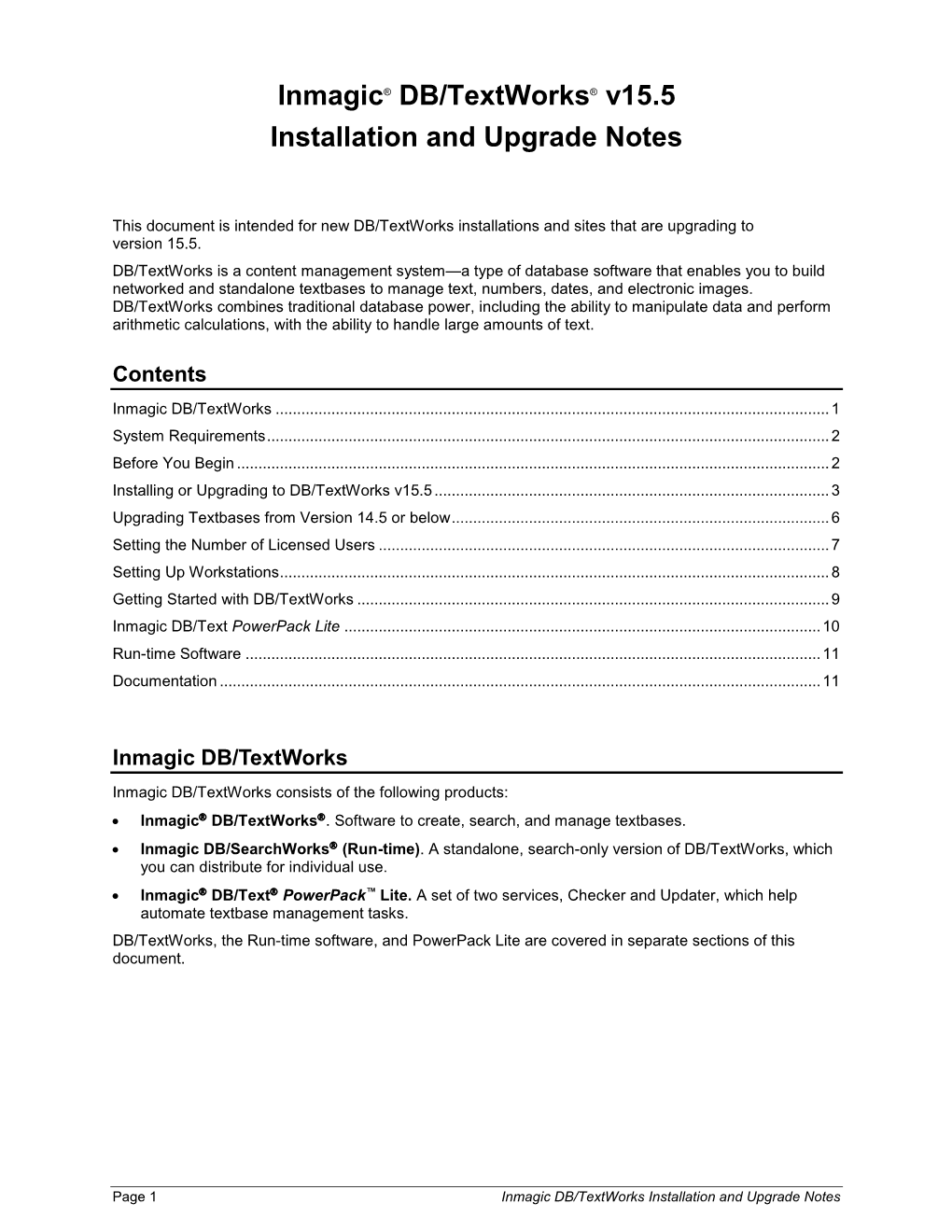 Inmagic DB/Textworks Installation and Upgrade Notes System Requirements