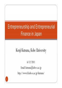Entrepreneurship and Entrepreneurial Finance in Japan