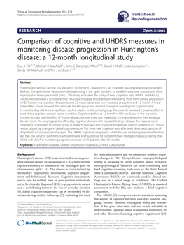 Comparison of Cognitive and UHDRS Measures in Monitoring Disease