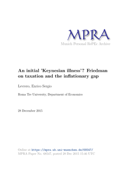 'Keynesian Illness'? Friedman on Taxation and the Inflationary
