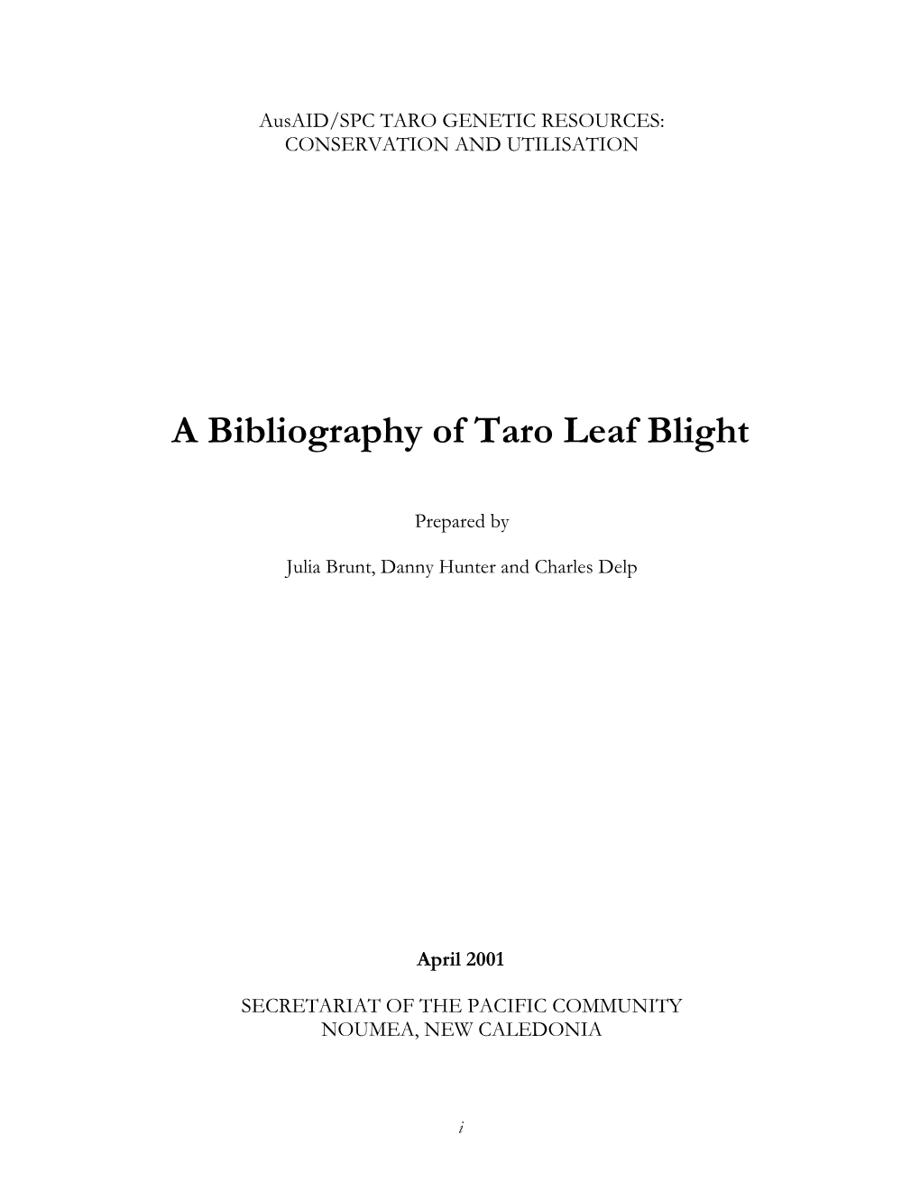 A Bibliography of Taro Leaf Blight