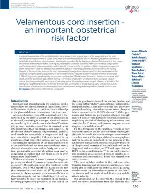 Velamentous Cord Insertion - an Important Obstetrical Risk Factor