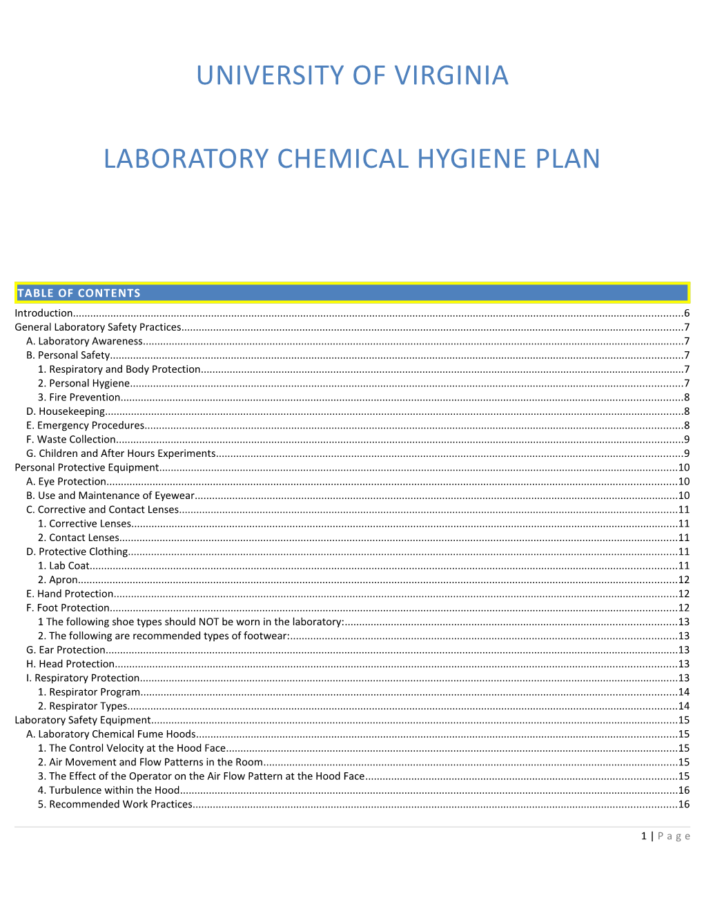 UVA/OEHS Laboratory Survival Manual