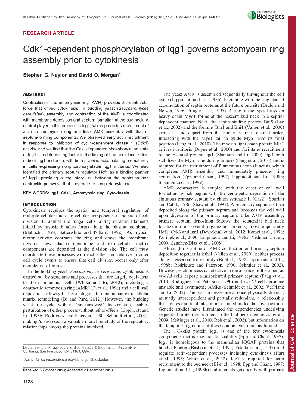 Cdk1-Dependent Phosphorylation of Iqg1 Governs Actomyosin Ring