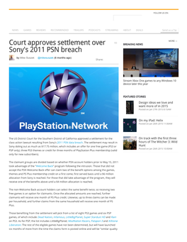 Court Approves Settlement Over Sony's 2011 PSN Breach