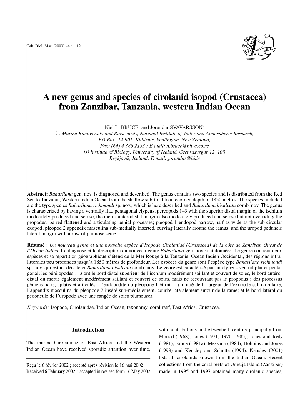 A New Genus and Species of Cirolanid Isopod (Crustacea) from Zanzibar, Tanzania, Western Indian Ocean