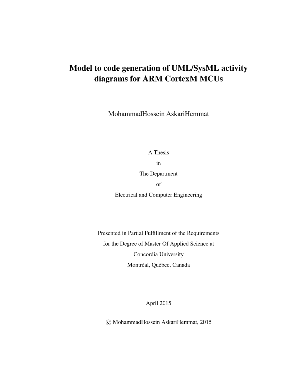 Model to Code Generation of UML/Sysml Activity Diagrams for ARM Cortexm Mcus