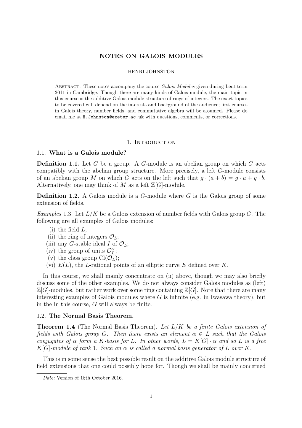 Notes on Galois Modules