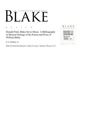 A Bibliography of Musical Settings of the Poems and Prose of William Blake