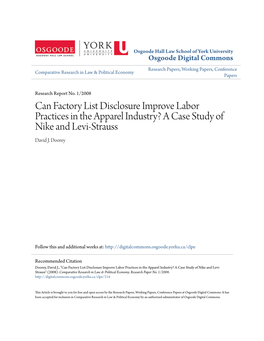 Can Factory List Disclosure Improve Labor Practices in the Apparel Industry? a Case Study of Nike and Levi-Strauss David J