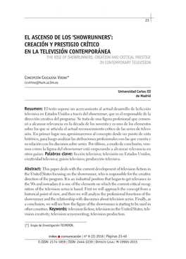 Showrunners’: Creación Y Prestigio Crítico En La Televisión Contemporánea the Rise of Showrunners: Creation and Critical Prestige in Contemporary Television