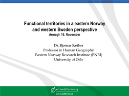 Functional Regions According to Statistics Norway • Functionality at Higher Geographical Levels – Policy Supported Functionality – Market Driven Functionality