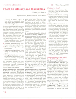 Facts on Literacy and Disabilitie S • Accessible Assessment and Diag- Nosis of LD Must Be Available for Literacy Alberta People of All Ages