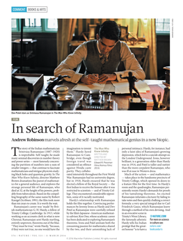 In Search of Ramanujan Andrew Robinson Marvels Afresh at the Self-Taught Mathematical Genius in a New Biopic