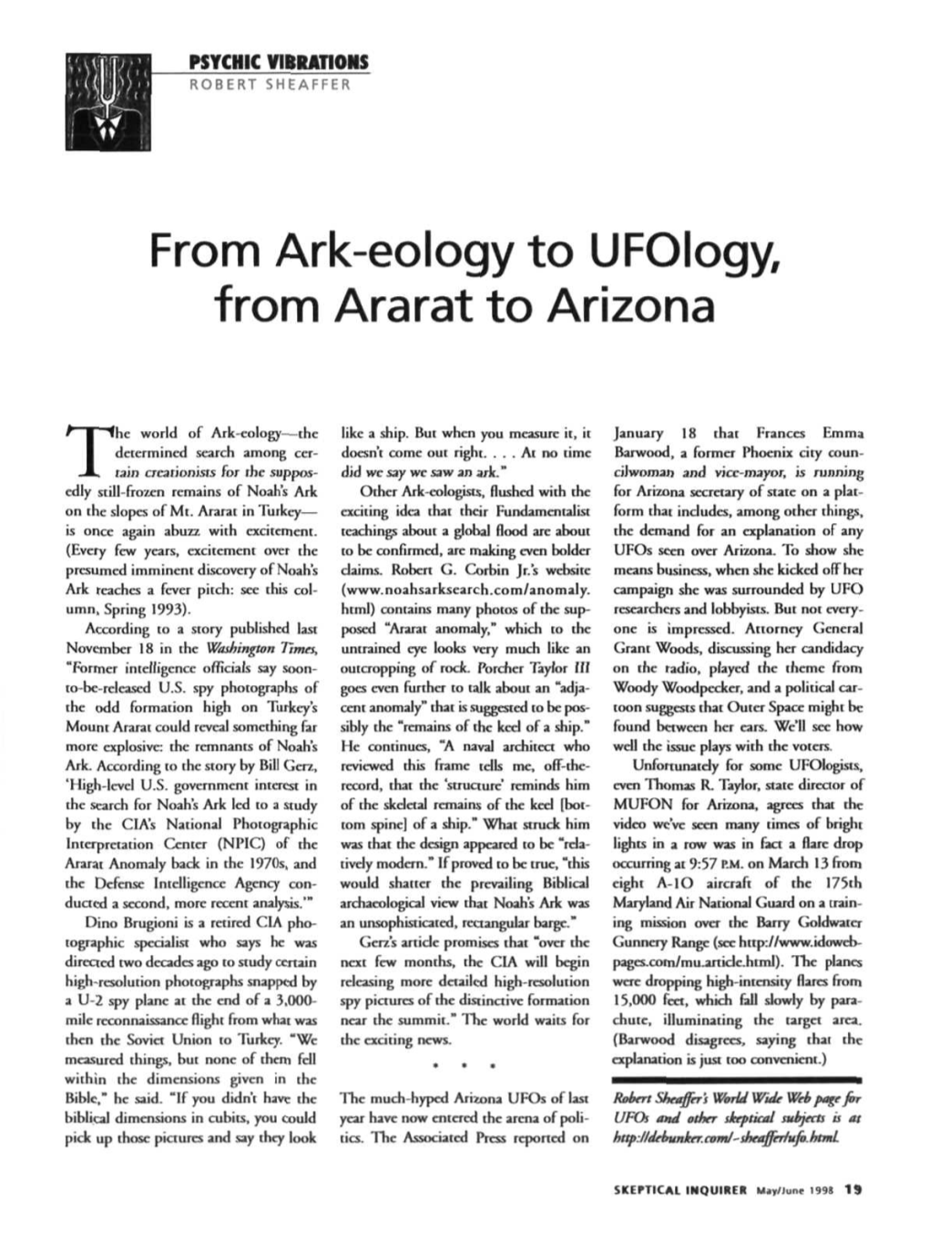 From Ark-Eology to Ufoiogy, from Ararat to Arizona