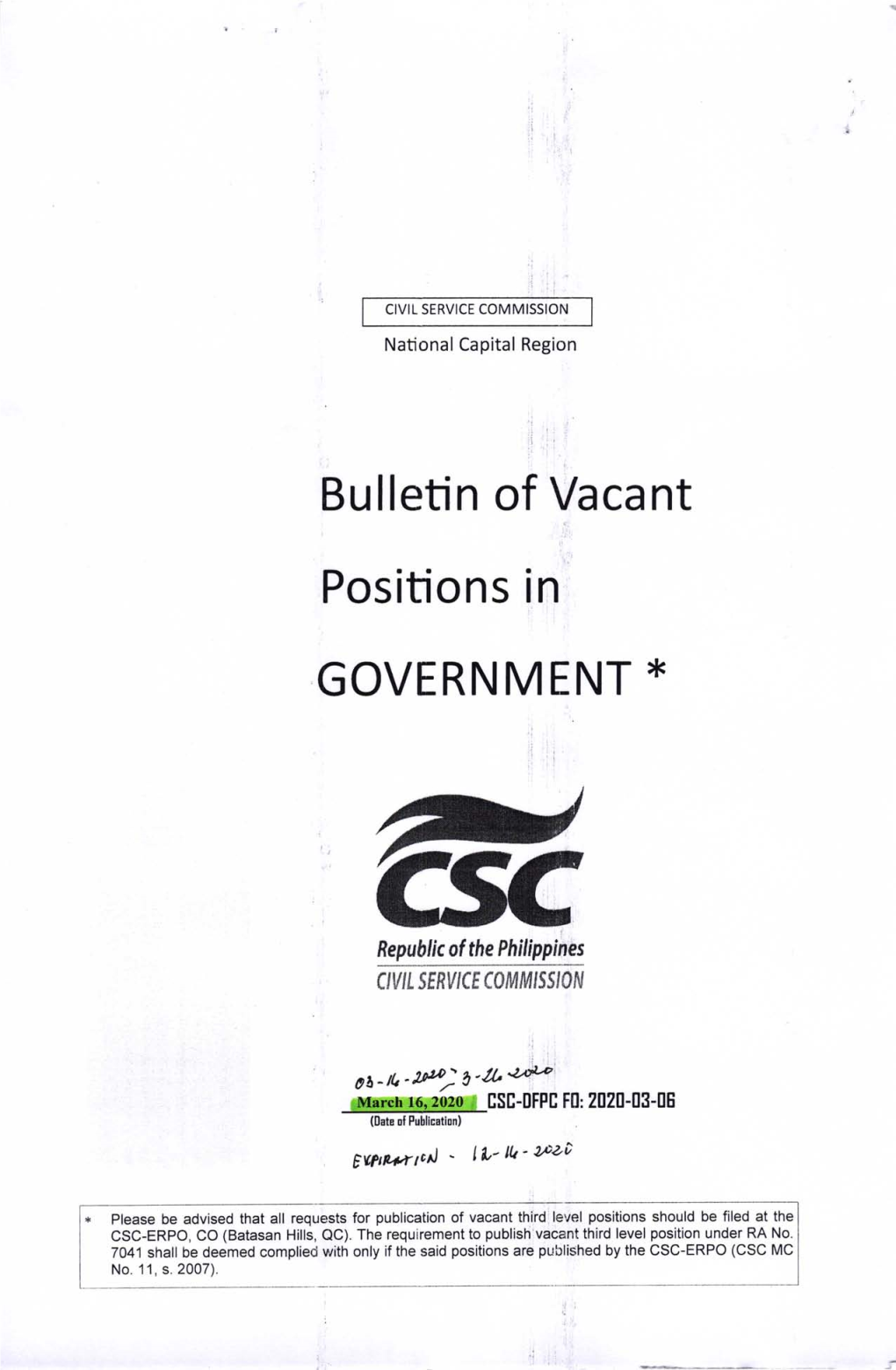 2020-03-16 – Bulletin of Vacant Positions