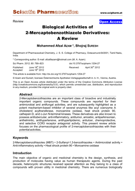 Biological Activities of 2-Mercaptobenzothiazole Derivatives: a Review