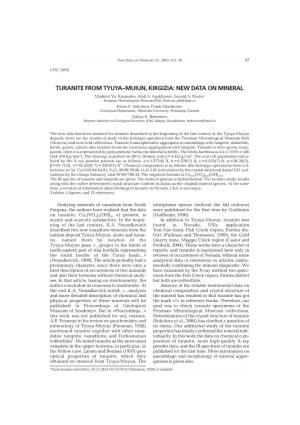 Turanite from Tyuya Muiun, Kirgizia: New Data on Mineral