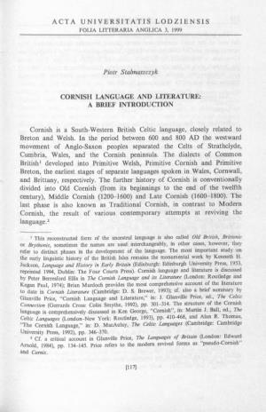 Cornish Language and Literature: a Brief Introduction