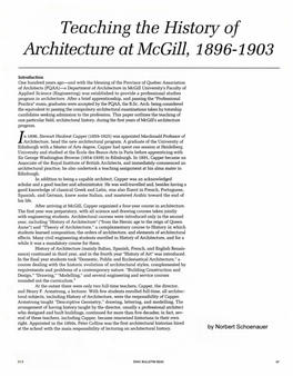 Teaching the History of Architecture at Mcgill, 1896-1903