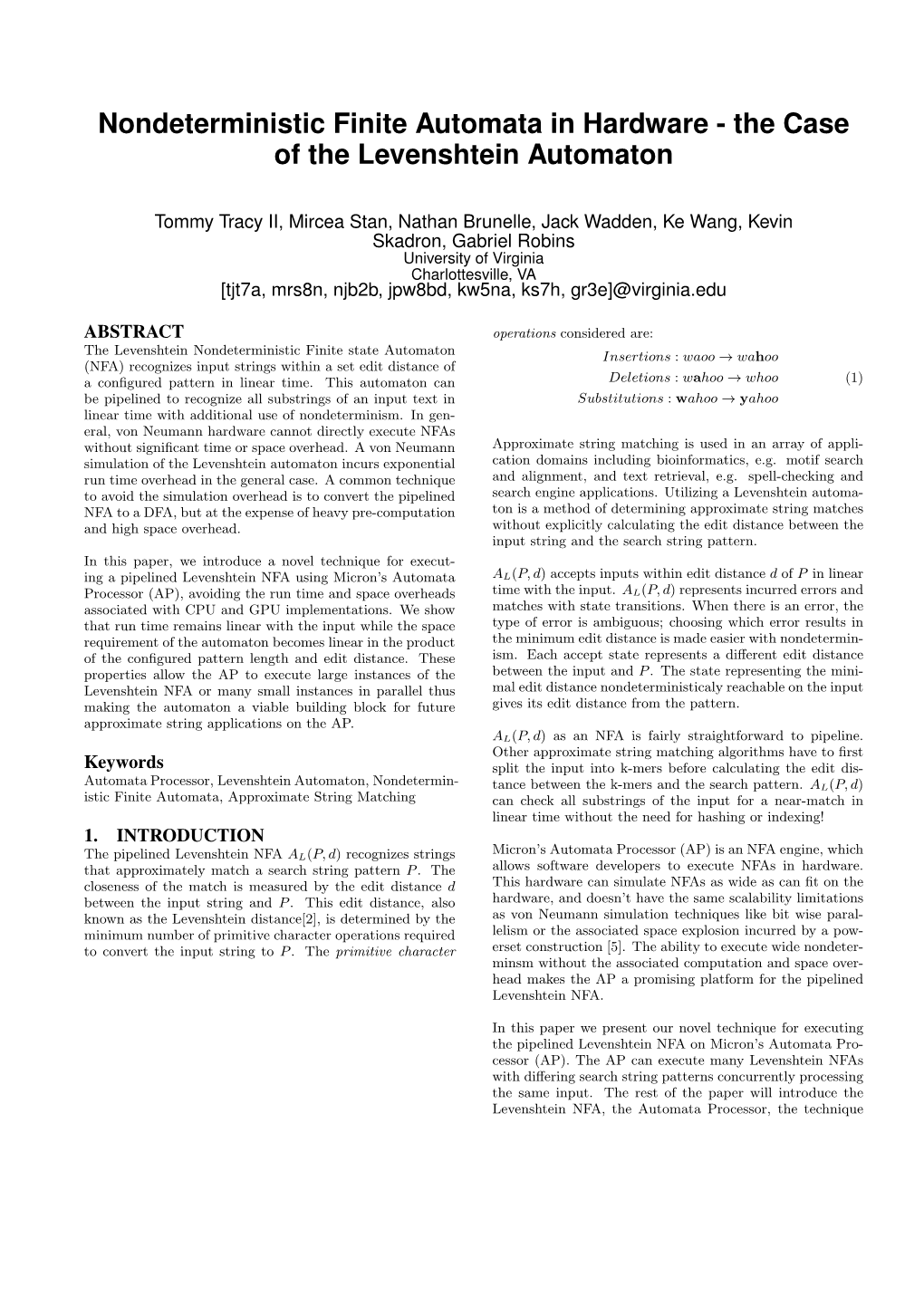 Nondeterministic Finite Automata in Hardware - the Case of the Levenshtein Automaton