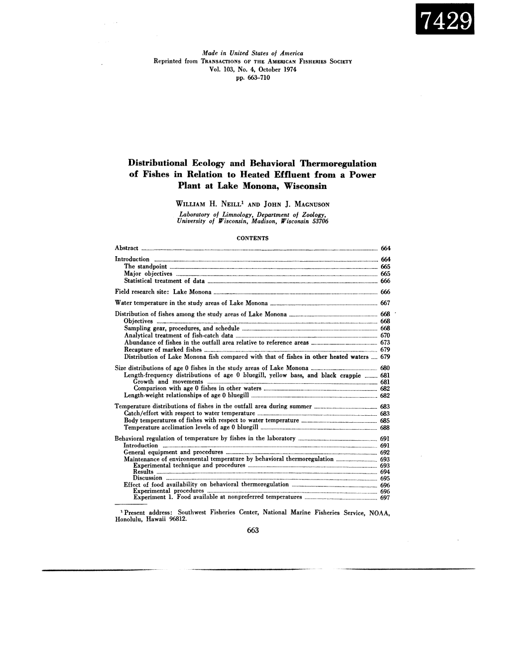 Distributional Ecology and Behavioral Thermoregulation of Fishes in Relation to Heated Effluent from a Power Plant at Lake Monona