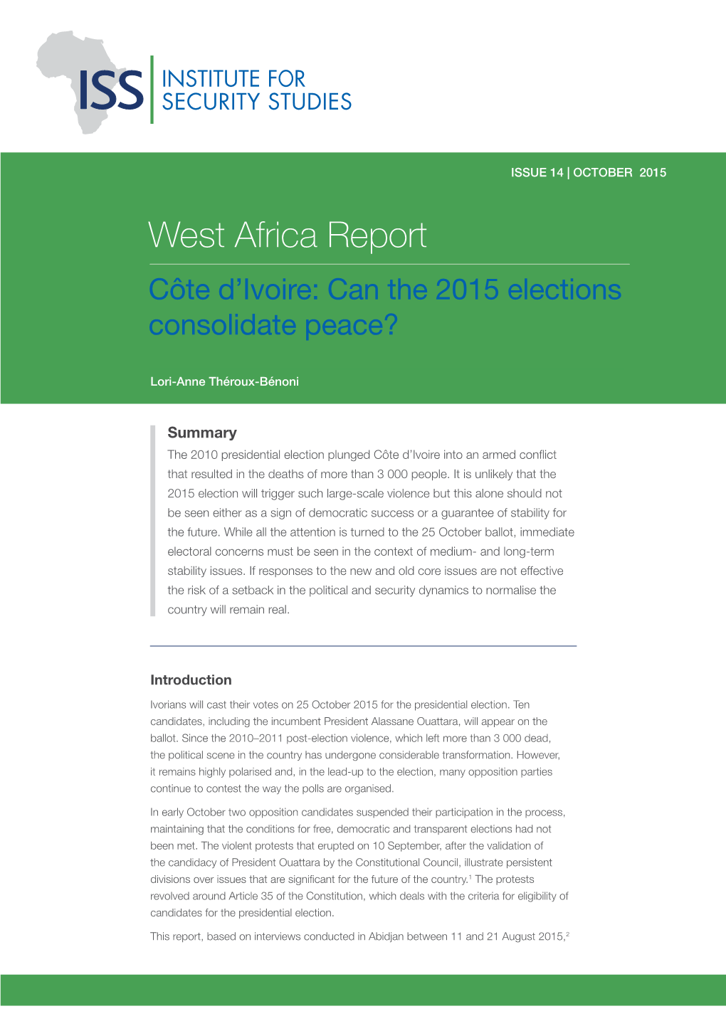 Côte D'ivoire: Can the 2015 Elections Consolidate Peace?