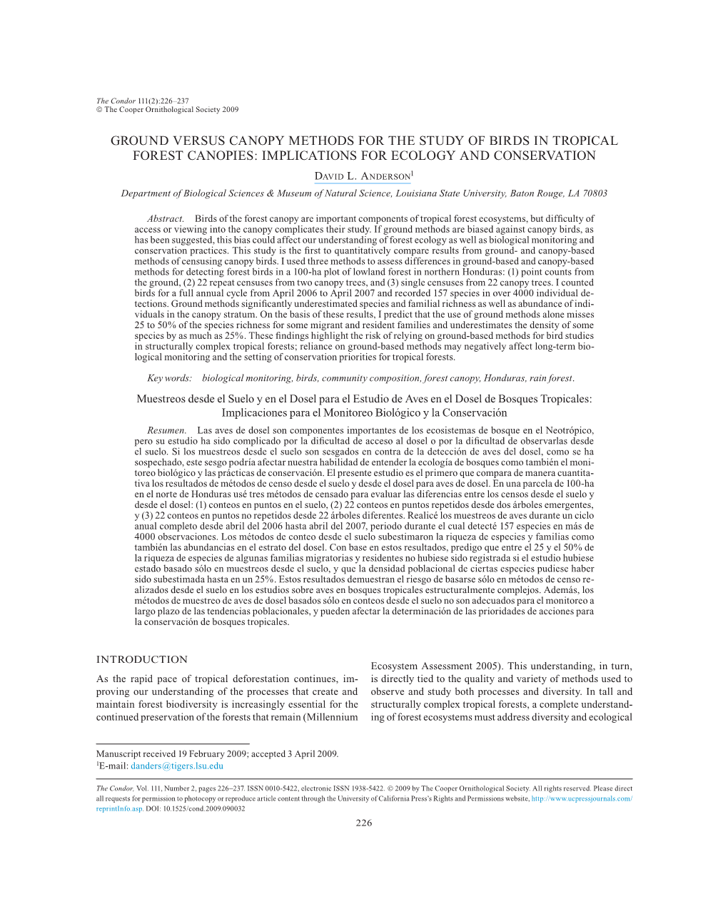 Ground Versus Canopy Methods for the Study of Birds in Tropical Forest Canopies: Implications for Ecology and Conservation