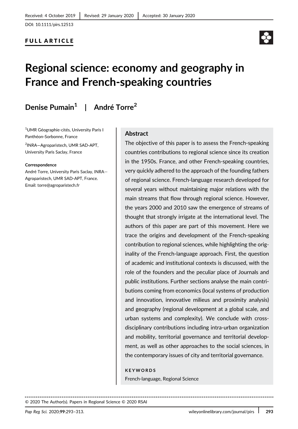 Regional Science: Economy and Geography in France and French-Speaking Countries