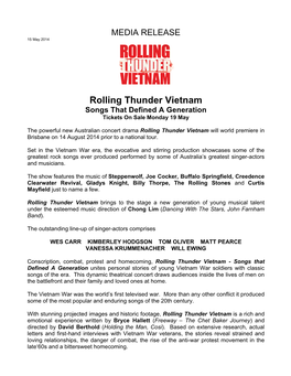 Rolling Thunder Vietnam Songs That Defined a Generation Tickets on Sale Monday 19 May