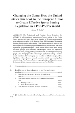 Changing the Game: How the United States Can Look to the European Union to Create Effective Sports Betting Legislation in a Post-PASPA World