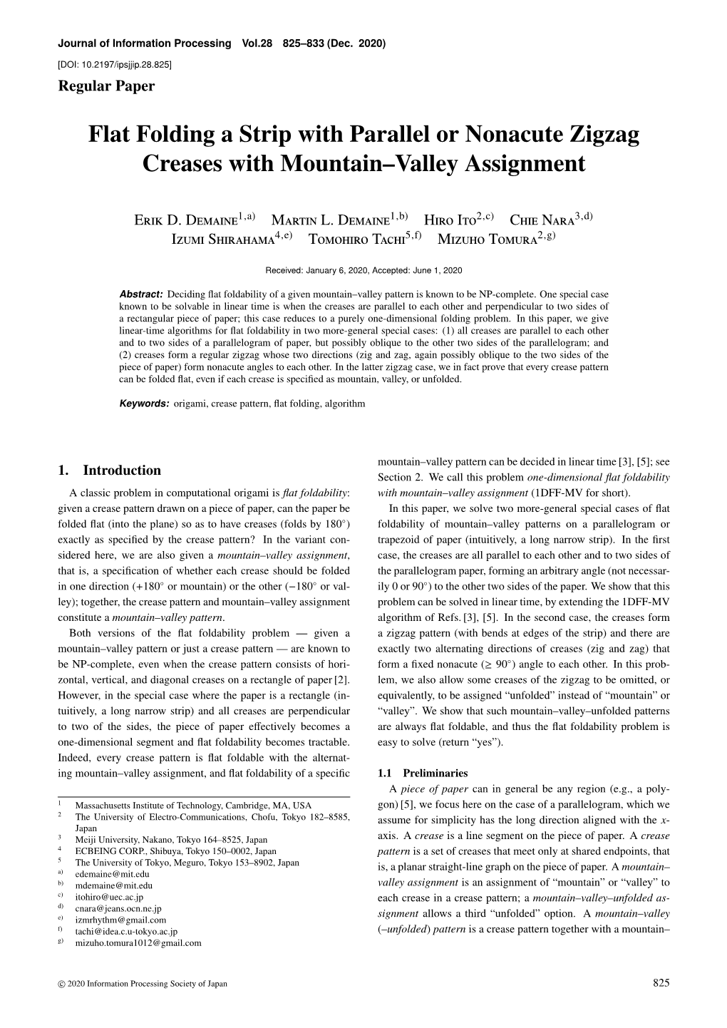 Flat Folding a Strip with Parallel Or Nonacute Zigzag Creases with Mountain–Valley Assignment