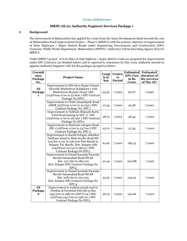 MRIP/AE/01 Authority Engineer Services Package 1